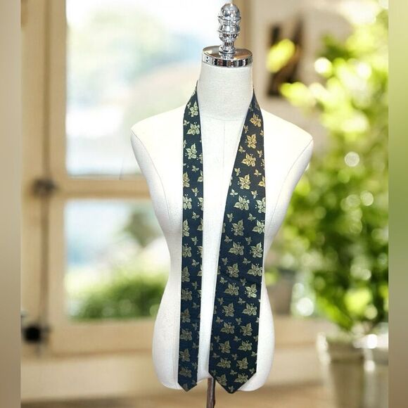 🔥 Valentino 100% Silk Floral Gold Accents Tie - Picture 3 of 16